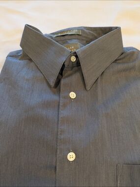 Haggar Men's Gray Pinstripe Long Sleeve Dress Shirt Size 17
